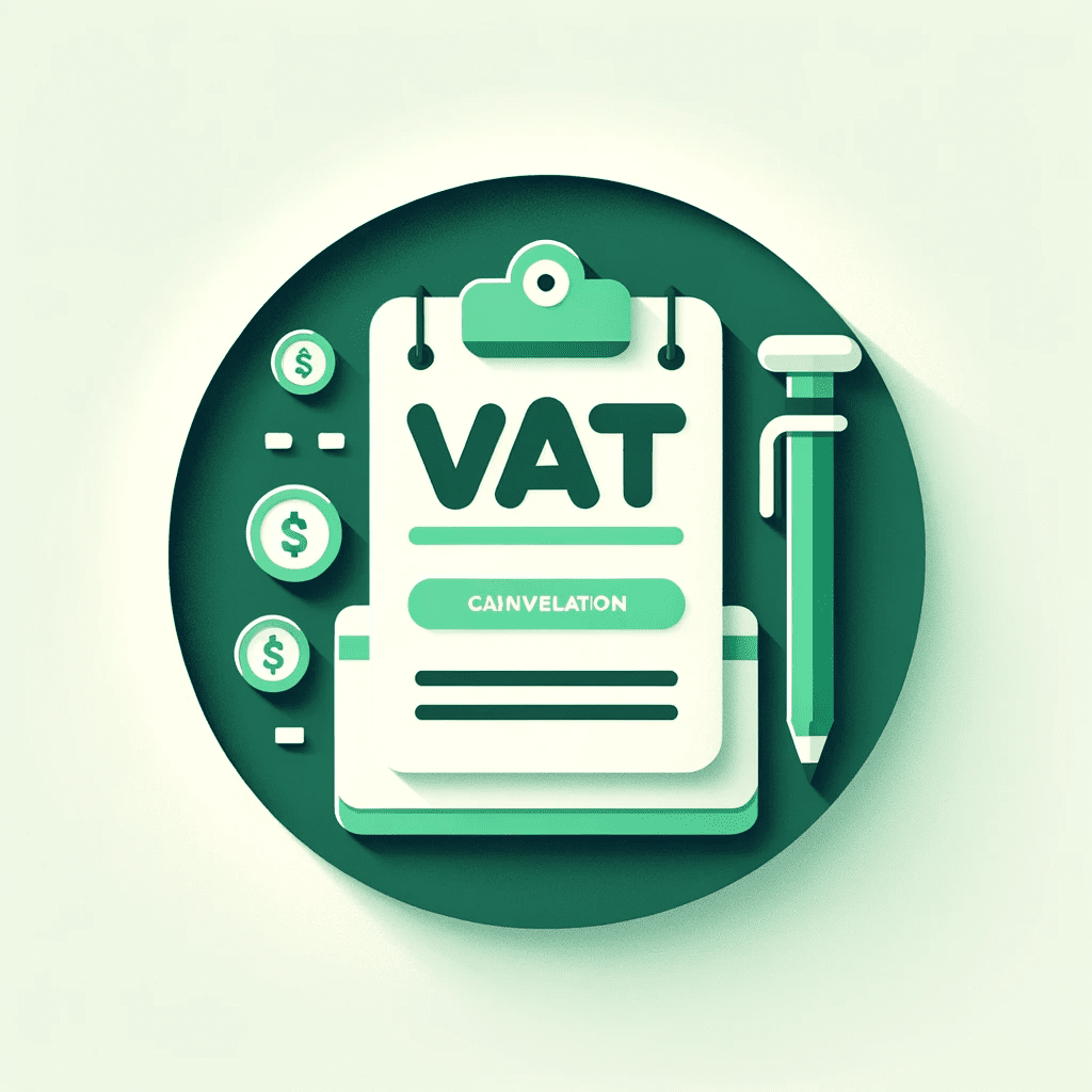 DALL·E 2023 12 19 09.10.51 Create a Material Design style image representing the service of VAT cancellation baja de IVA with the dominant color being the green 56e095. The
